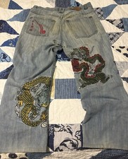 Distressed VTG Y2K JNCO Dragon Style Jeans Men  s 34 Baggy - Flaws Shown