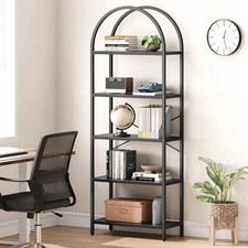 5-Tier Arched Bookshelf Modern Metal Frame Tall Bookcase Open Display Rack