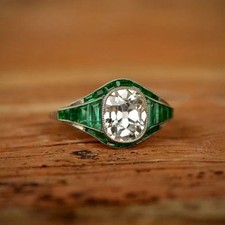 Art Deco Style 3Ct Lab Created Diamond Antique Engagement Ring 14K White Gold FN