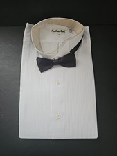 Tuxedo Dress Shirt Men M Medium Laydown Wingtip Collar with Bow-Tie Distressed