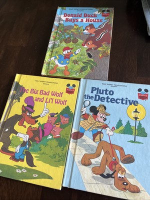 3 Walt Disney Books - First American Editions 1980s Pluto, Donald Duck, Bad Wolf