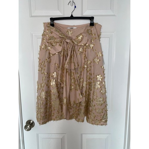 Badgley Mischka Skirt Rose Gold Metallic Bow Floral Applique Midi Size 12 NWT - Picture 1 of 5