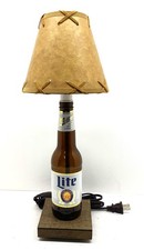 Miller Lite Beer Bottle TABLE LAMP Light Bar Pub Desk Lighting Laced Shade Bulb