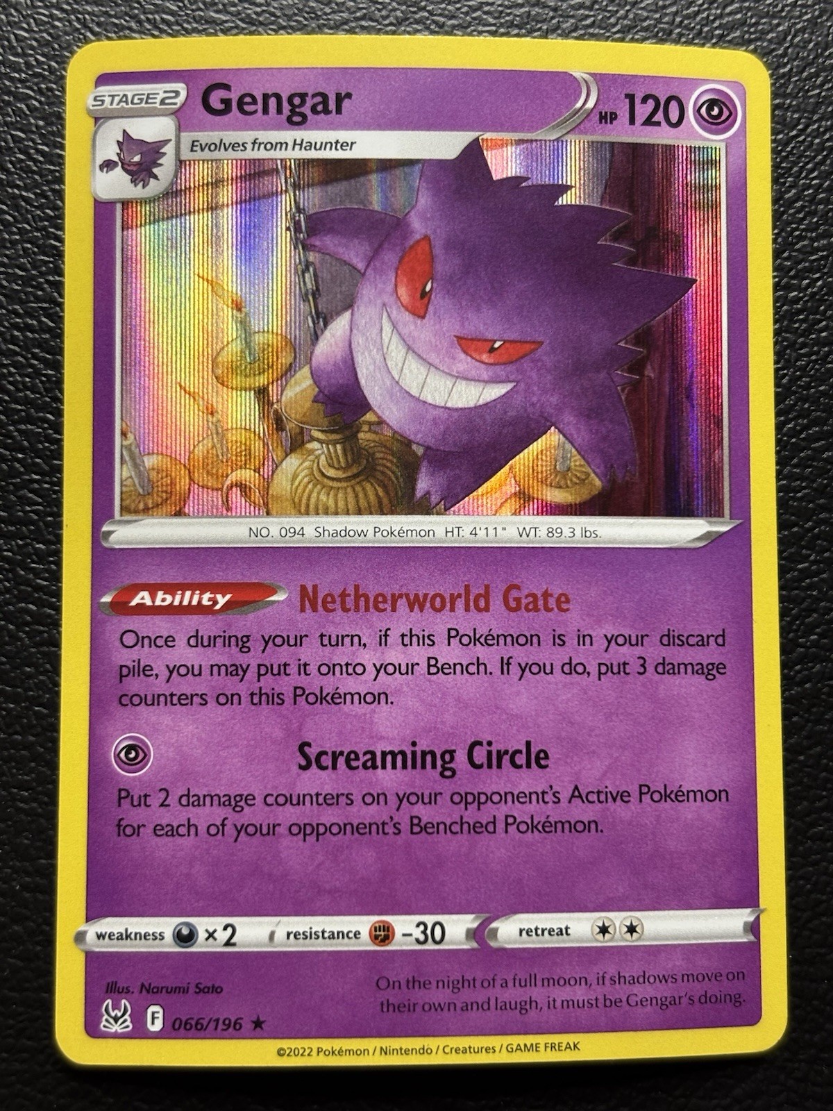 Gengar 066/196 SWSH11: Lost Origin Holo Rare Pokemon Card LP