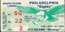 1960 Game Ticket Stub Philadelphia Eagles v Cleveland Browns Jim Brown TD 210157
