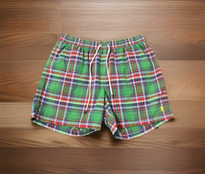 Polo Ralph Lauren Swim Trunks Mens XL Green Plaid Beach Shorts Drawstring Waist