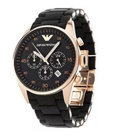 EMPORIO ARMANI AR5905 MENS WATCH BLACK & ROSE GOLD- NEW - WARRANTY - CERTIFICATE