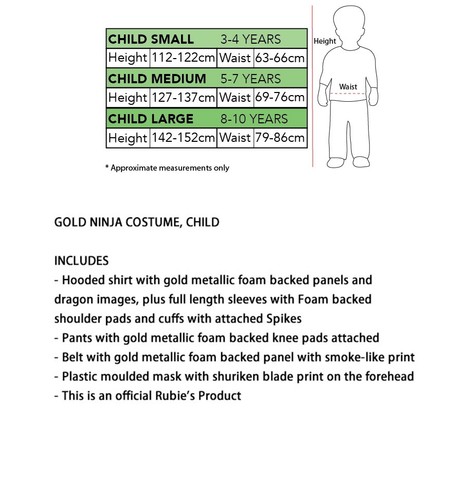 Kids Gold Ninja Costume Fighter Power Japanese Warrior Boys Child Book Week - Picture 3 of 3