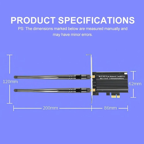 PCI-E WiFi 6E Gaming Adapter Desktop PC for Intel PCIe Wifi Card Bluetooth 5.2 - Photo 19/20