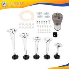 Silver Loud 5 Trumpet La Cucaracha Musical For Car Truck Air Horn 12v Silver Loud 5 Trumpet La Cucaracha Musical For Car Truck Air Horn 12v
