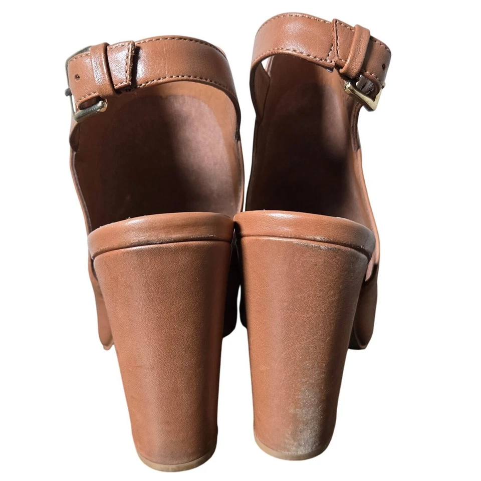 ALDO NOASSA Peep Toe Botines Cuero Tostado Tacón Bloque Cordones Talla 7.5 Foto 4 de 4