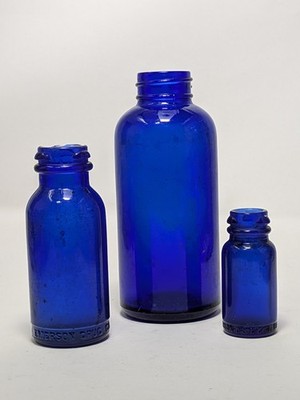 Vintage Bromo-Seltzer | Cobalt Blue 4'' Glass Med Bottle Lot | Emerson Drug Co.