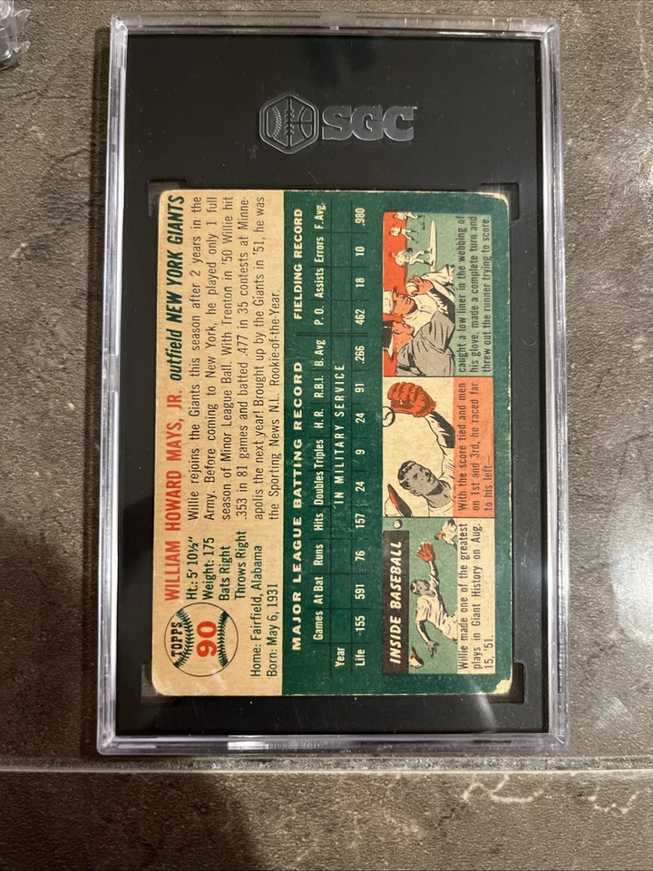 🔥🟧WILLIE MAYS⬛️🔥1954 TOPPS #90 SGC 2.5 atractivo visual centrado patio de colección Foto 4 de 4