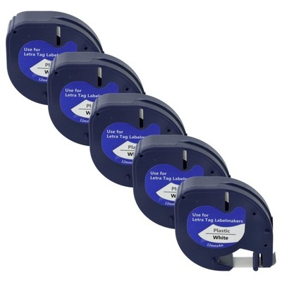 5x Schriftband Plastik Ersatz für Dymo S0721610, 91201 Schwarz/Weiß 12mm 4m