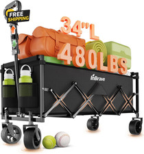 Extra Long Collapsible Wagon Cart, 480LBS Heavy Duty Utility Wagons
