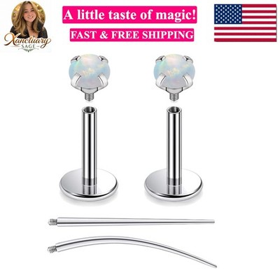 F136 Titanium 20/18/16G Internally Threaded Flat Back Opal Stud Earrings Nose...
