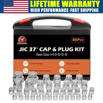 80pcs JIC 37° Flare Cap and Plug Kit Hydraulic Hose Tube and Pipe Fitting Set US