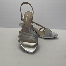 Nina Silver Glitter Sparkle Women's 8 M Dress Heels Slingback Open Toe Strap