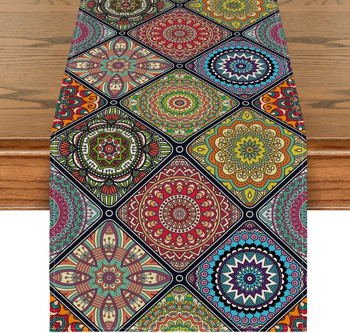 Artoid Mode Boho Vintage Geometric Moroccan Colourful Mandala Table Runner, Kit