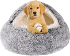 Hooded Dog Bed for Small Dogs, Nest Dog Beds, Washable Cute Cat Cave Bed, Cozy N