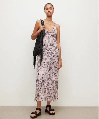 NWT All Saints Nouval Waktu Maxi Dress Women s Size 8 Pink Floral Animal Print
