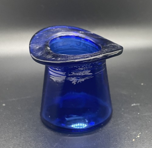 Sombrero de copa de vidrio azul cobalto vintage palillo de dientes o soporte para palillo de fósforo - Imagen 3 de 5