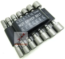 14PC Power Nut Driver Set BLACK CASE Dual Metric & Standard SAE 1/4" Shank