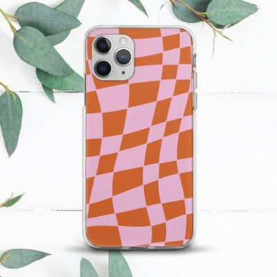 Wavy Checkered Red Pink Retro Case For iPhone X SE 11 12