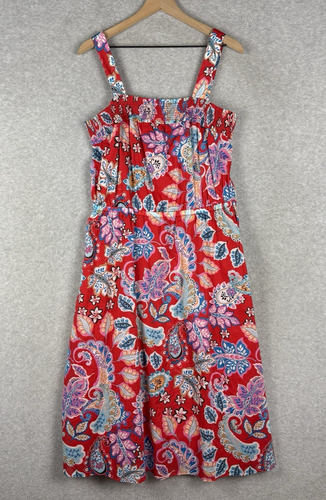 Talbots Dress Womens 16 Red Floral Garden Party Wedding Beach Colorful NEW