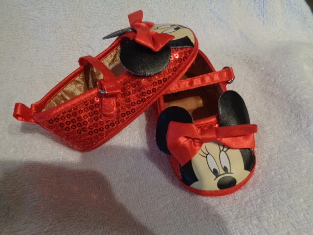 Zapatos Minnie Mouse Niño Pequeño Rojo Rubí Lentejuelas Satén Zapatillas Disfraz Disney 4.75" Foto 3 de 4
