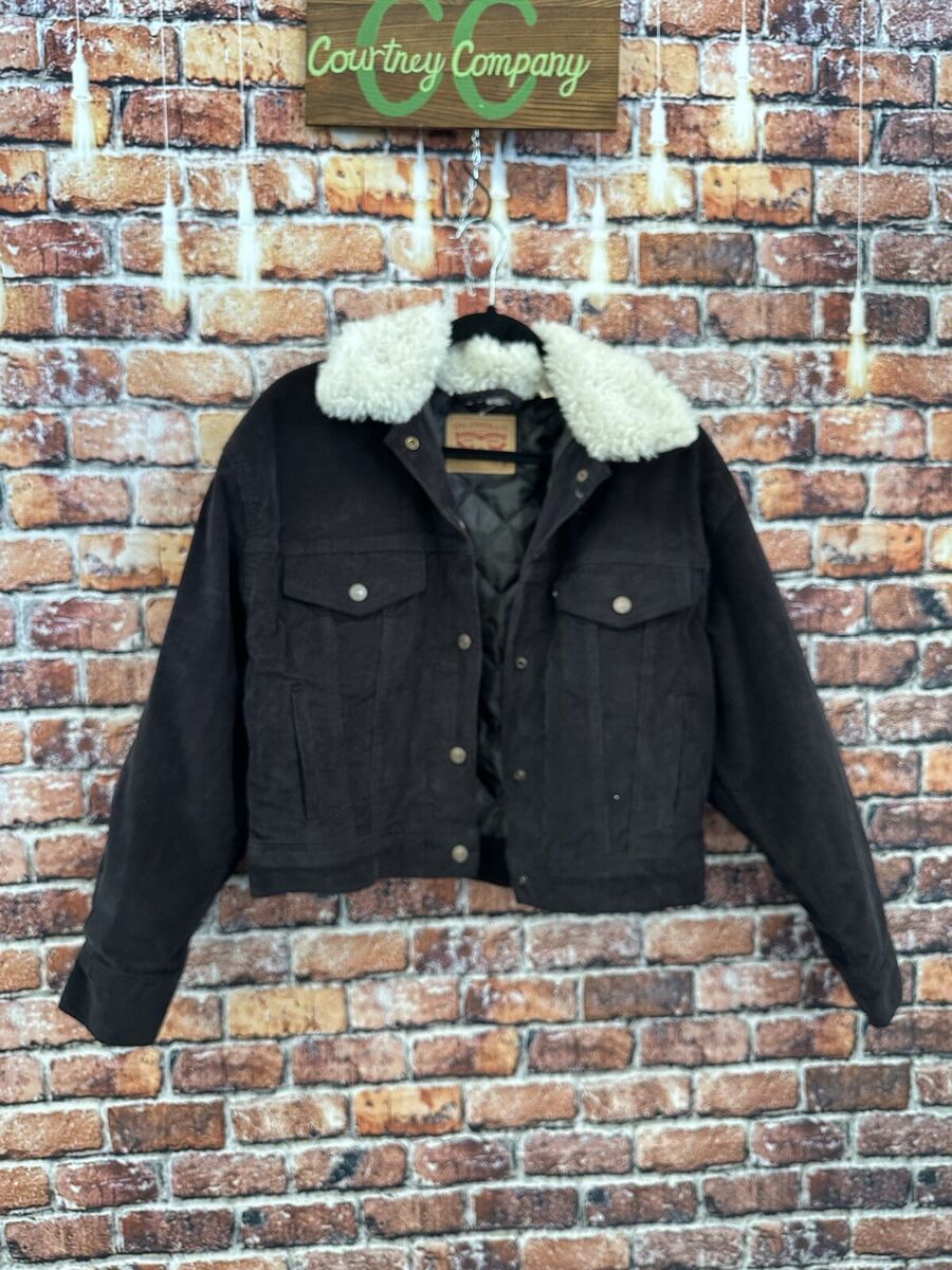 Levi's Women's Corduroy Jacket w Faux Fur Trim, Black w Levi's Women's Corduroy Jacket w Faux Fur Trim, Black w