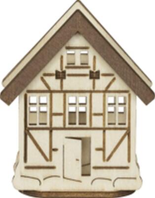 Aufsteck-Holz-Dekohaus für Weihnachtsbaumbeleuchtungen & Lichterbögen 5,5x6,5x3