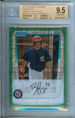 2011 Bowman Chrome BRYCE HARPER Green X-fractor #BCP111 Nationals BGS 9.5