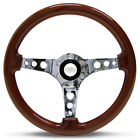 <!--F#f_0-->SAAS 14 inch Wood Grain Wooden Steering Wheel with 3 Chrome spokes & Horn button<!--F/-->