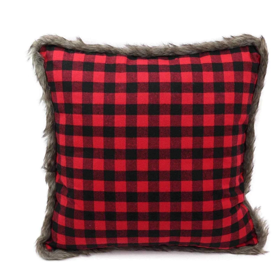 Pillow Perfect Fur Snowman Square Red/Black 18-inch Throw Red 18 x 18 - Image 3 of 3