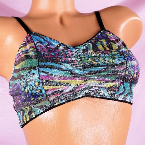 80s UNISEX Stretch Metallic Foil Sparkle high leg full bikini Bra Panties or Set - Picture 13 of 14