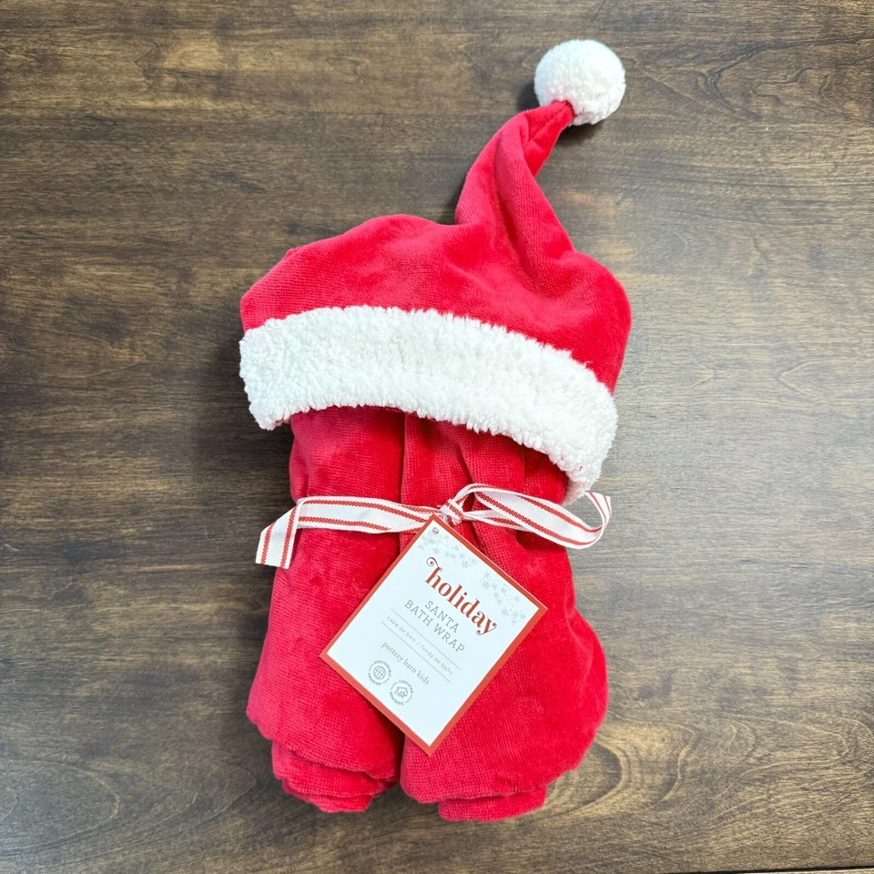 TOALLA DE BAÑO CON CAPUCHA SANTA KID POTTERY BARN KIDS ~ ROJO ACEBO (SIN MONO) Foto 2 de 4