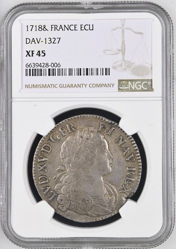 1718, Royal France, Louis XV. Rare Silver "Ecu de Navarre" Coin. Aix! NGC XF-45! - Picture 3 of 3