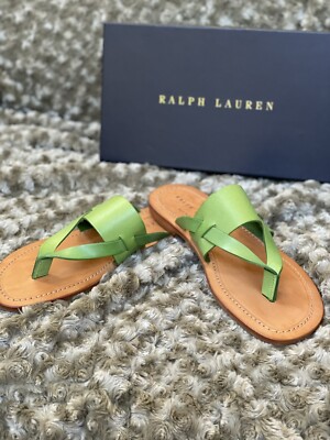New Ralph Lauren Mens Green Leather Luxury Sandals Size D - Main Image