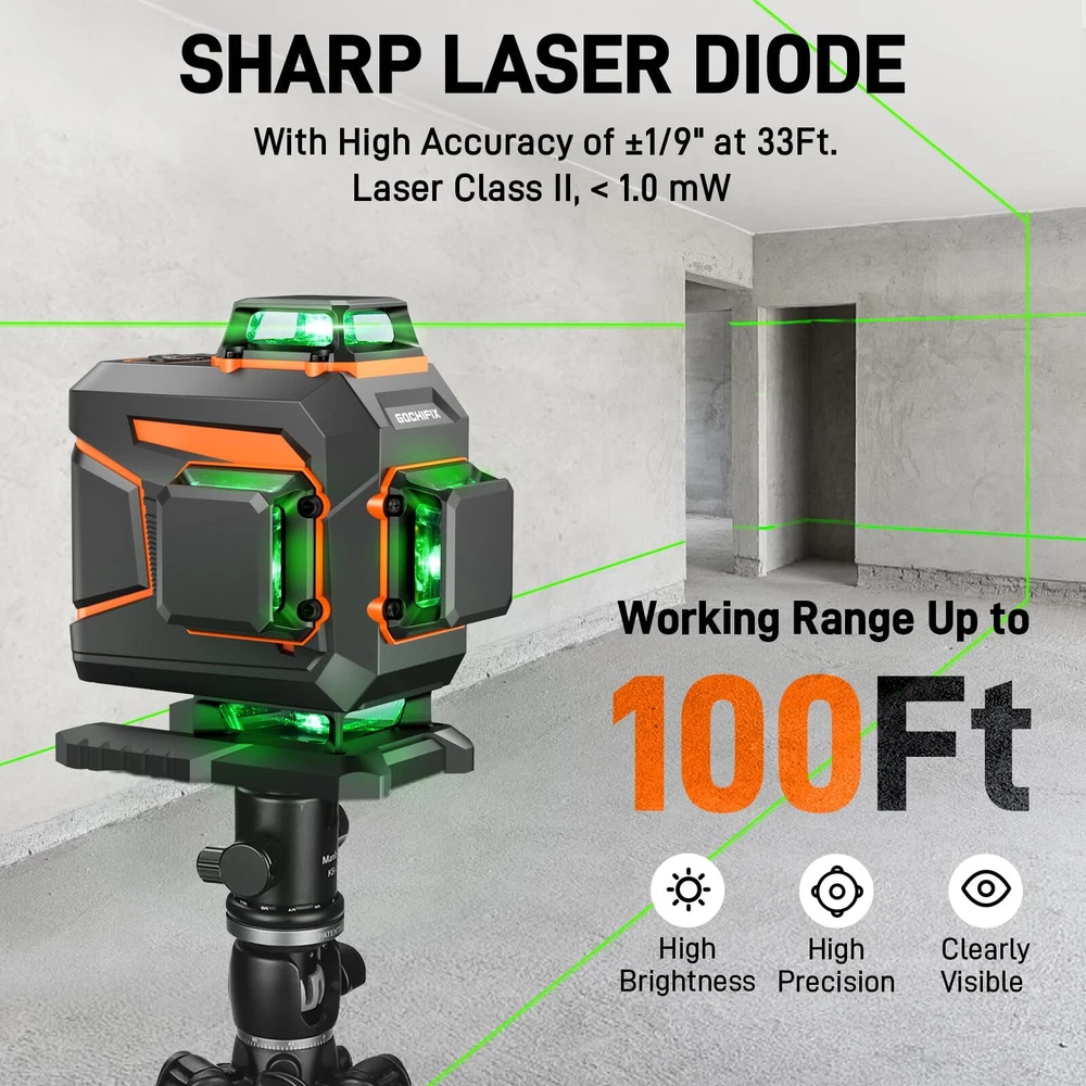 Laser Level 360 Self Leveling Green Light Laser Level Tool Wall Mount Base Br...