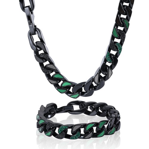 Hip Hop Party Schwarz Grün Öl Tropf Edelstahl Kubanische Kette Halskette Schmuck - Bild 9 von 19