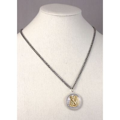 Men's Curb Chain Necklace with Silver Walking Liberty Reverse