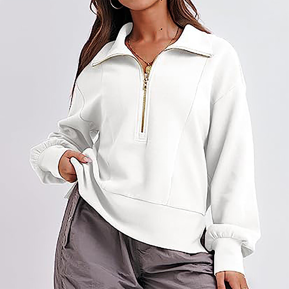 Women Half Zip Sweatshirt Hoodies Fleece Lined Casual Loose Pullover Jumper  Tops | eBay