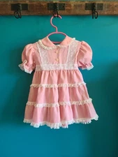 Miniworld Vintage Toddler Girls Dress 2t  Frilly Lace Tiered Cupcake Dress Pink