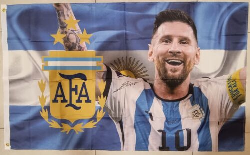 Messi Argentine Football Association Flag  Hand Signed with COA Memorabilia new - Afbeelding 1 van 24