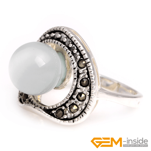 Natural Gemstone Charms Rings Jewelry Tibetan Silver Marcasite Women Gift 6#-8# - Picture 41 of 43