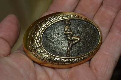Nice Vintage 1970s SLIM Raintree RUNNER Running Brass Belt Buckle Rare MINTY