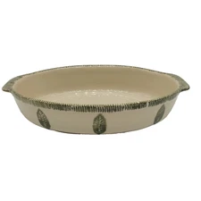 Grestel Stoneware baking Casserole Dish Made in Portugal Green Leaves Pattern