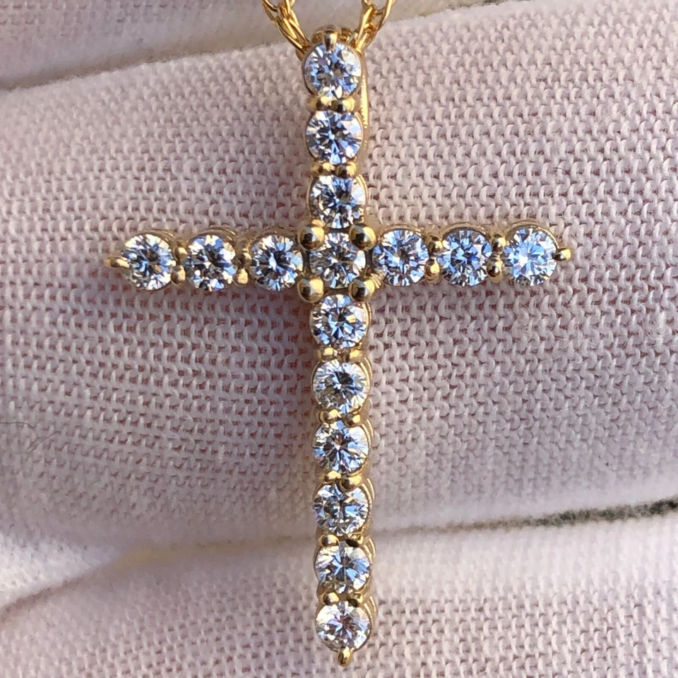 Collar Colgante Cruz Crucifijo VS Oro 14k Real Diamante Cultivado en Laboratorio Cerca de 1 Ct Foto 2 de 4