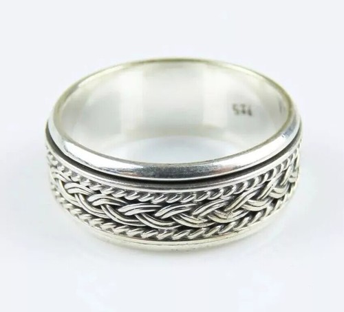 BRAIDED RINGS MEN'S SPINNING RING 925 STERLING SILVER MEDITATION BAND JEWELRY - Picture 4 of 5